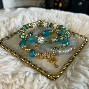 Handcrafted Beaded Stretch Charm Bracelet Set (3pc) NWOT